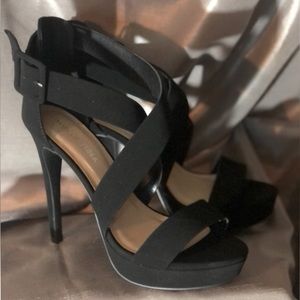 Stunning 5” black, strap stiletto heels by Marco Republic